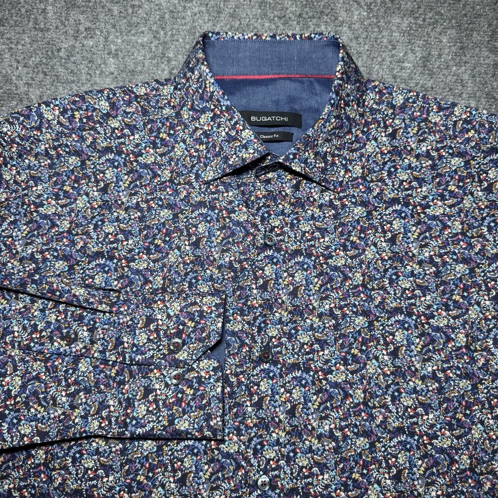 Bugatchi Floral Button Up Long Sleeve Shirt Men M Classic Fit Comfort Stretch